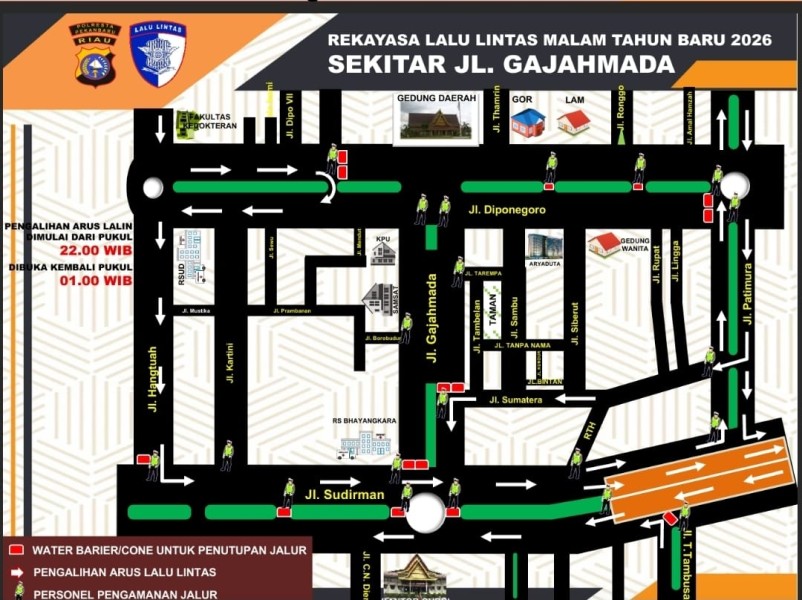 Sejumlah Jalan di Pekanbaru Ditutup Saat Malam Tahun Baru